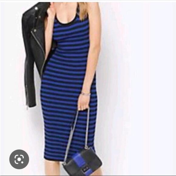 Michael Kors Womens Striped Knit Midi Dress‎ Blue Size M - Picture 1 of 12